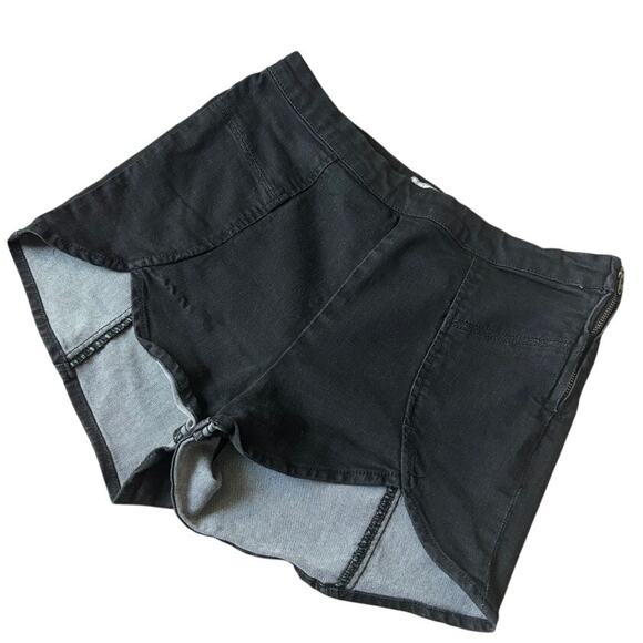 Free People Mini Shorts Black Denim Stretch Scallop Hem High Rise- 28 - Picture 1 of 7